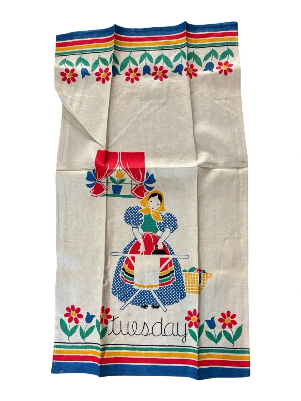 MCM Quality Linens Pure Linen Tea Towel Days Of The Week “Tuesday” Dutch Girl